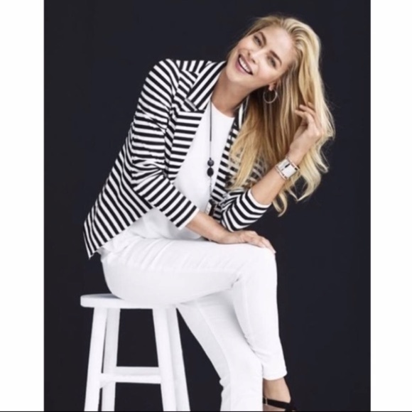 Elle Avery Striped Peplum Single Breast Blazer Soft Knit Casual Size Small - Picture 1 of 10